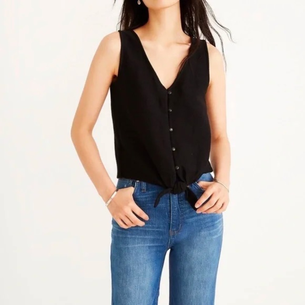 Madewell Texture & Thread Black Button-Front Tie Tank Top Size XS